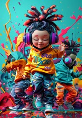 Energetic Child Dancing Among Colorful Background. Generative ai