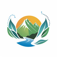 Mountain and River Nature Logo