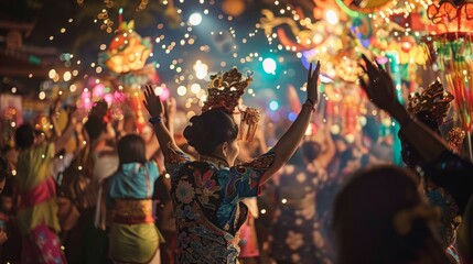 A group of individuals standing around outdoors, throwing confetti in the air in celebration.