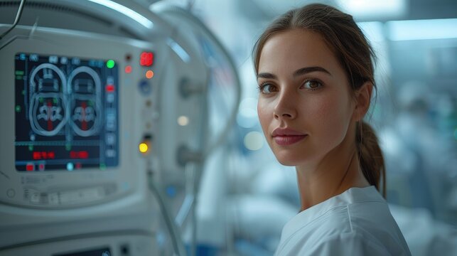 Nurse programming a high-tech infusion pump for a chemotherapy treatment. Photorealistic. HD. - Powered by Adobe