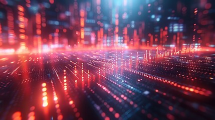 Fototapeta premium Show a visualization of digital streams of 1s and 0s that smoothly transition into real-time stock market charts, emphasizing the digital backbone of modern financial markets.