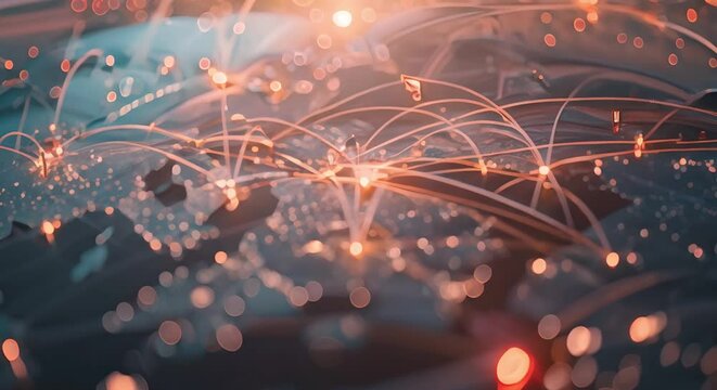 Global business network interconnected through world map flight paths. Concept Global Business Network, Interconnected World Map, Flight Paths, International Cooperation, Global Market Integration