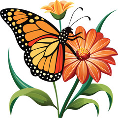 Monarch butterfly flying illustration. Monarch Butterfly on flowers