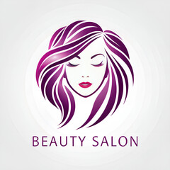 Beauty salon logo featuring a womans face with vibrant purple hair