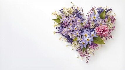 Summer flowers, berries, heart shape with copy spase. For posters, greeting cards.