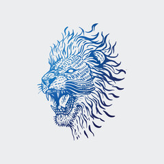 lion drawn in vintage engraving style