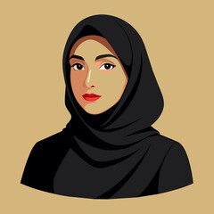 vector beautiful muslim woman in black hijab is