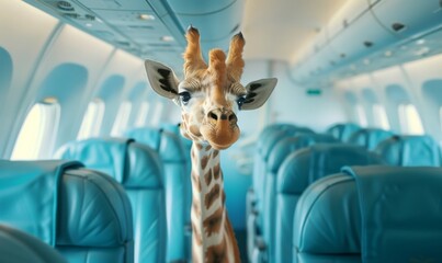 Giraffe flies on an airplane