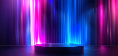 product placement, Abstract blue and purple background with vertical lines of light. The gradient includes shades from deep navy to soft pink, giving the impression of a futuristic atmosphere. 