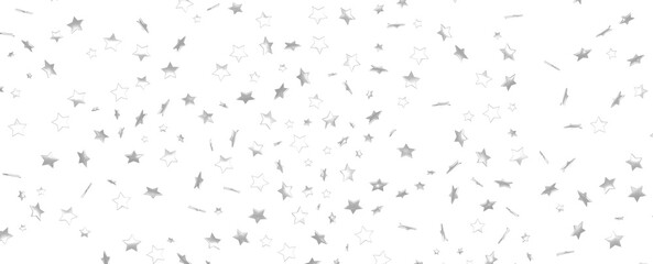 Silver stars confetti rain festive holiday background. background silver paper foil stars