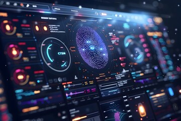 Obraz premium Biometric Scanning for Secure Data Access and Privacy Control in Sleek Futuristic Interface