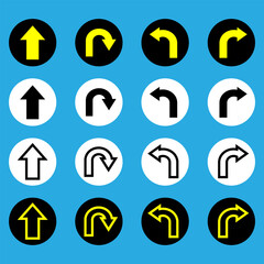Left and right direction arrow icon, one way only, U Turn sign symbol.