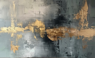 This painting features intricate brush strokes of shimmering gold paint on a canvas, creating a luxurious and elegant aesthetic. The gold paint contrasts beautifully with the dark background.