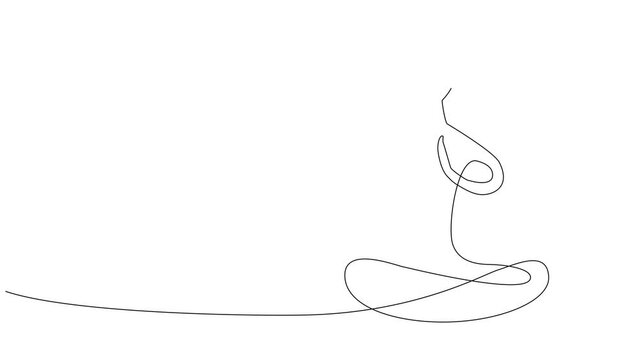 Animation of One line art silhouette of buddha isolated on white background for logo, greeting cards, business card. One continuous line drawn yoga statue