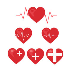 PNG heart, heartbeat, red cross, in several forms, with transparent background.