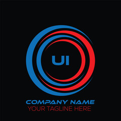 UI letter logo creative design. UI unique design. UI letter logo design on black background.