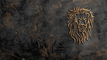   A lion's head sculpted into stone wall, its texture resembling aged, rusted metal