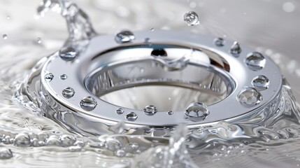  close-up Water splashes from its center Diamond ring atop