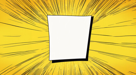 A blank empty white box of a comic page, surrounded by dynamic rays over a yellow background.
