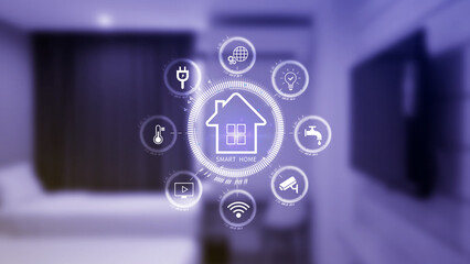 Smart home technology, virtual screen manage smart home features including security, lighting,...
