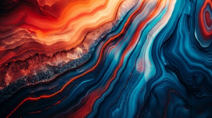   A detailed view of an abstract artwork, featuring vivid red, orange, and blue swirls at its core