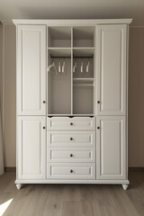Classy and Spacious White Wooden Wardrobe - An epitome of elegance and functionality for a modern dressing room