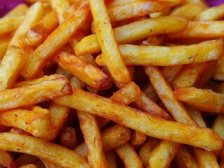 Elegant regency fusion in the Indus Valley with French fries, megafauna, black, amethyst, plum, and butterscotch colors. Raw style photo, 43 aspect ratio.