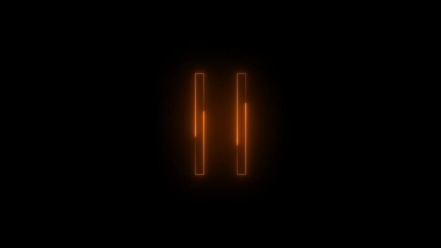 Neon glowing brown color media pause icon on black background animation