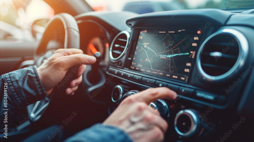Fototapete the concept of transportation, technology, and vehicles is illustrated by a man using a touchscreen 