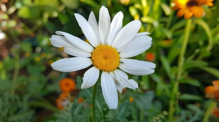 Daisies grow in the garden in summer when it is sunny