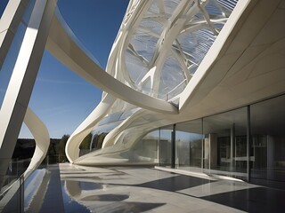 Fototapeta premium Architecture of building, modern, structured, wide-angle lens, daytime, contemporary style
