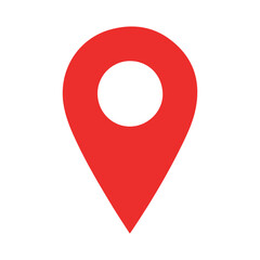 A simple red map pin icon on a white background