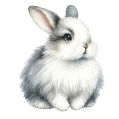 A cute cartoon rabbit with big eyes and fluffy white fur