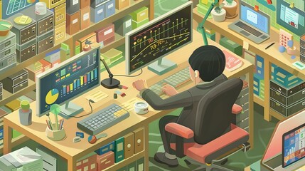 Financial Officer in the workplace with charts and spreadsheets