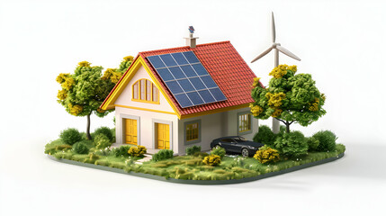 Renewable Energy Solutions 3D Icon: Advocate for Sustainable Electricity Options with Cartoon-Style Banner or Logo Design for Solar Power and Wind Energy Businesses