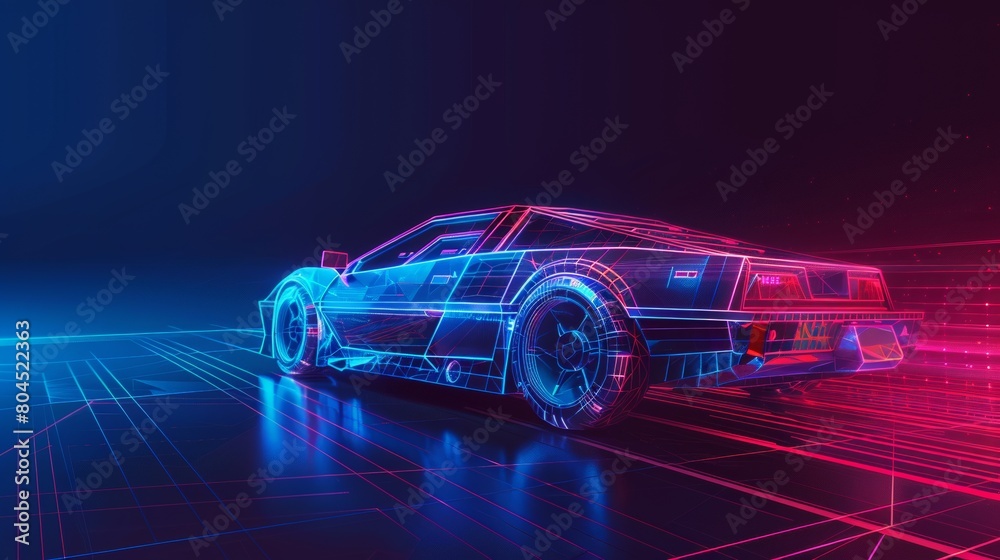 Aufkleber Futuristic car in low poly style. Wireframe in line. HUD in line. Vector.