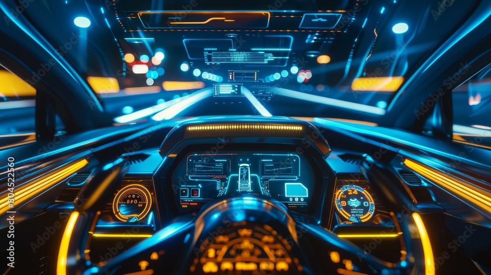 Aufkleber An interface based on holograms displaying a car view through the head-up display, UI GUI. Hardware diagnostics of the car in real-time. A virtual graphical interface, UI GUI, HUD for scanning,