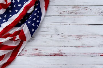 American flag on a white wooden background for 4th of July - obrazy, fototapety, plakaty