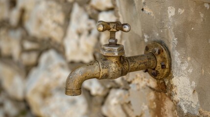 Here is a close-up of an old brass tap at a Greek harbor on the island of Naxos. - obrazy, fototapety, plakaty