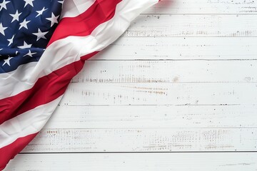 American flag on a white wooden background for 4th of July