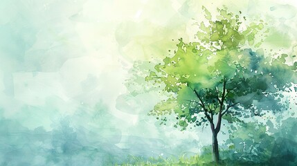 Water colour art, light green tree background  generative ai images