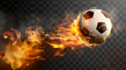 Naklejka premium soccer ball in flames, isolated, transparent background