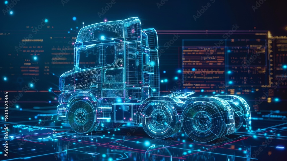 Fototapete A diagnostic check on the truck chassis and its entire electronic control system. An analysis and diagnostic check on autonomous smart trucks. Integration of unmanned trucks into the transportation