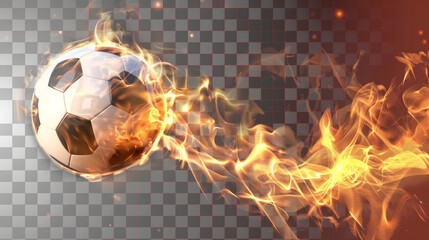 soccer ball in flames, isolated, transparent background