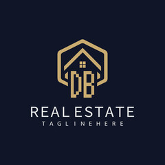 DB initial monogram logo for real estate with home shape creative design.