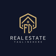 FD initial monogram logo for real estate with home shape creative design.