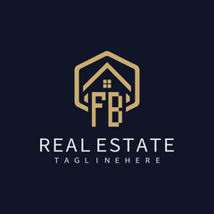 FB initial monogram logo for real estate with home shape creative design.