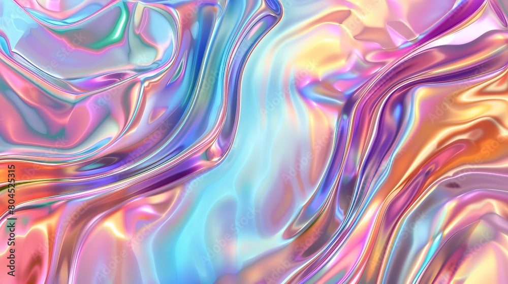 Poster A holographic background with an abstract 3D art curve shape.