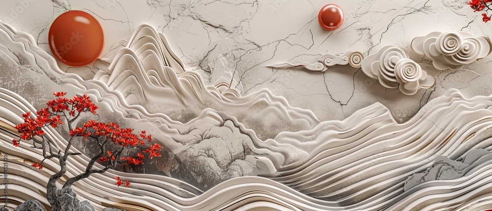 Leinwandbilder This is an abstract background with geometric elements made from Japanese patterns and icons. The template modern has Japanese patterns and icons.