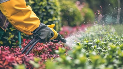 A worker is cleaning the garden, close up view generative ai